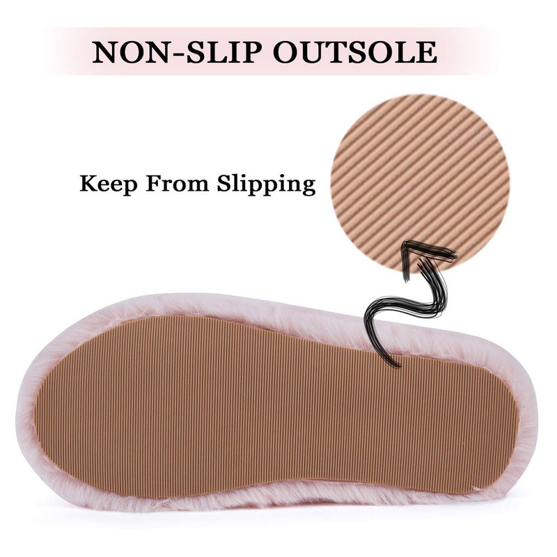 DL Fluffy Womens House Slippers - Cross Band Open Toe, Soft Plush Fleece Bedroom Slippers With Memory Foam, Comfy Fuzzy Slip On Non-Slip Indoor Pink Gray Black White - Image 5